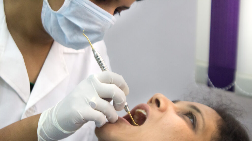 Modern dental chair for teeth cleaning